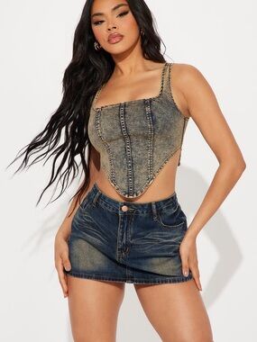 Eliara Denim Corset Top - Vintage Wash